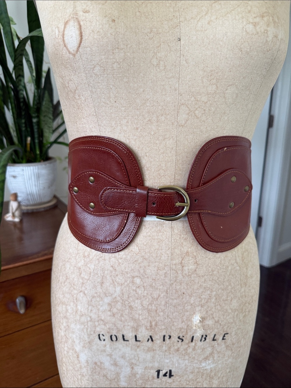Vintage Barneys New York Brown Leather Wide Waist Corset Belt